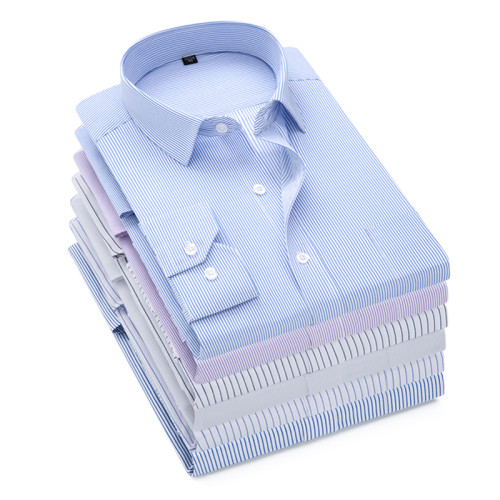 春季長袖襯衫男商務職業工裝藍色條紋男襯衣大碼寸衫工作服打底衫