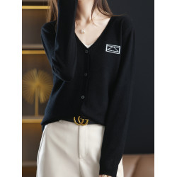 2025春秋新款開衫女寬松薄款v領羊毛針織打底衫羊絨外套短款外搭