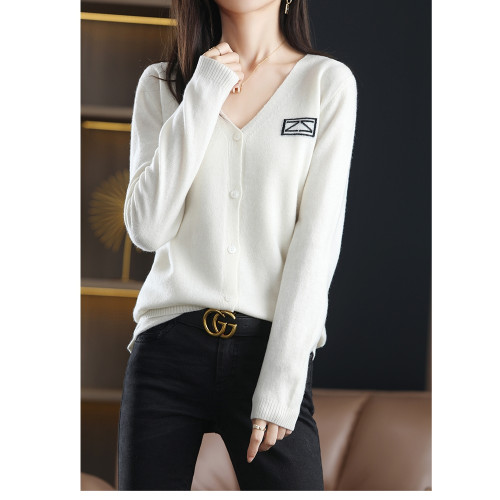 2025春秋新款開衫女寬松薄款v領羊毛針織打底衫羊絨外套短款外搭