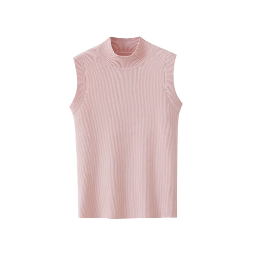 48S棉  純棉半高領針織背心女薄款內搭套頭無袖針織打底衫修身型