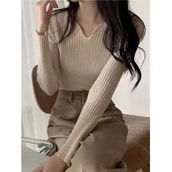 低領黑色打底衫女開春韓系穿搭2025新款內搭毛衣別致針織絕美上衣