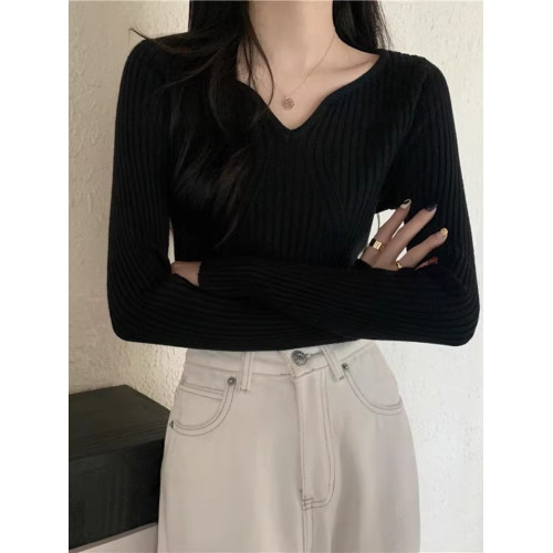 低領黑色打底衫女開春韓系穿搭2025新款內搭毛衣別致針織絕美上衣