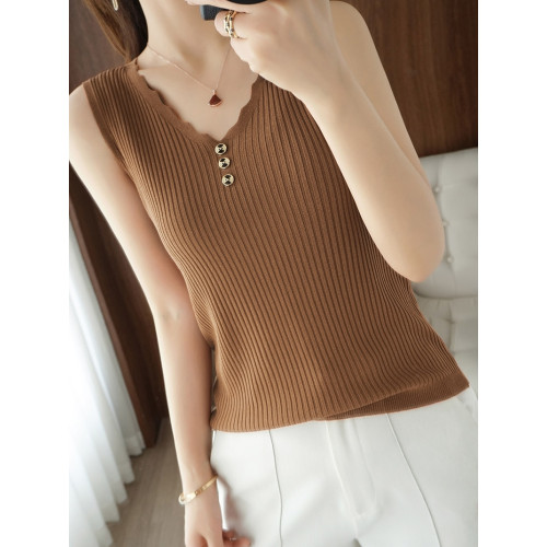 冰絲針織吊帶背心女外穿夏季薄款洋氣內搭V領無袖套頭打底衫上衣