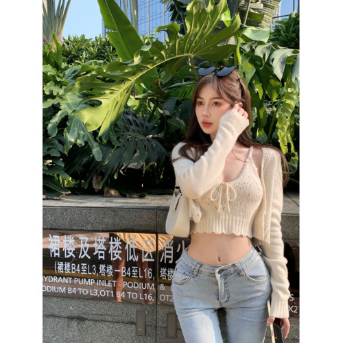 針織吊帶背心女春夏季開衫無袖性感短款設計感內搭上衣打底衫套裝