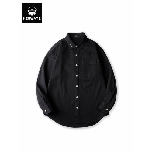 KERWATS秋季潮流字母翻領印花簡約百搭打底衫韓版大碼秋季襯衫男