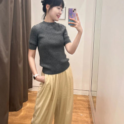 日單2024秋新款女裝羅紋針織衫顯瘦五分袖圓領套頭打底衫461033