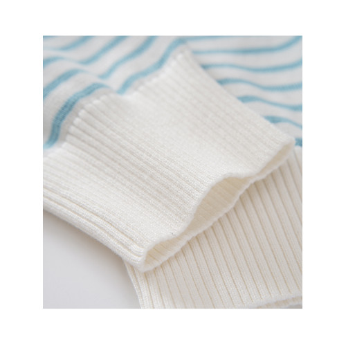 清新配色 100%棉48S 圓領針織打底衫女士條紋毛衣薄款套頭針織衫