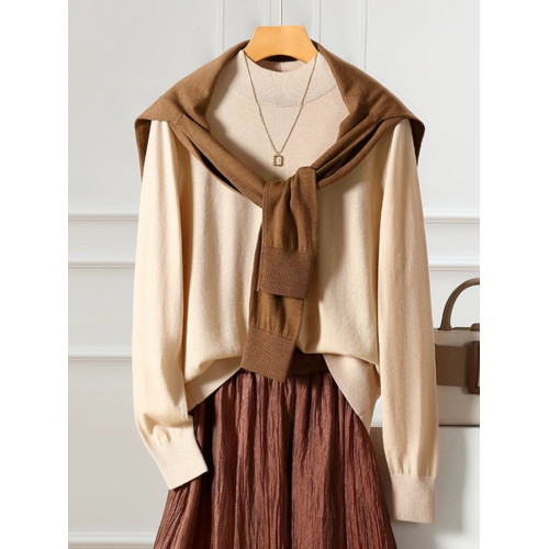 可機洗/抗起球/敭子紗精紡羊毛衫女100%純羊毛半高領薄針織打底衫