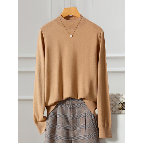 可機洗/抗起球/敭子紗精紡羊毛衫女100%純羊毛半高領薄針織打底衫