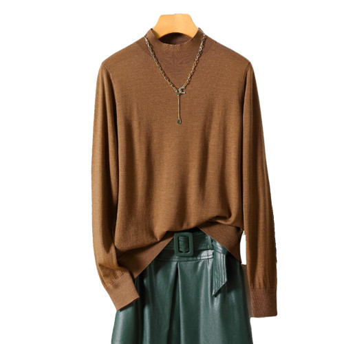 可機洗/抗起球/敭子紗精紡羊毛衫女100%純羊毛半高領薄針織打底衫