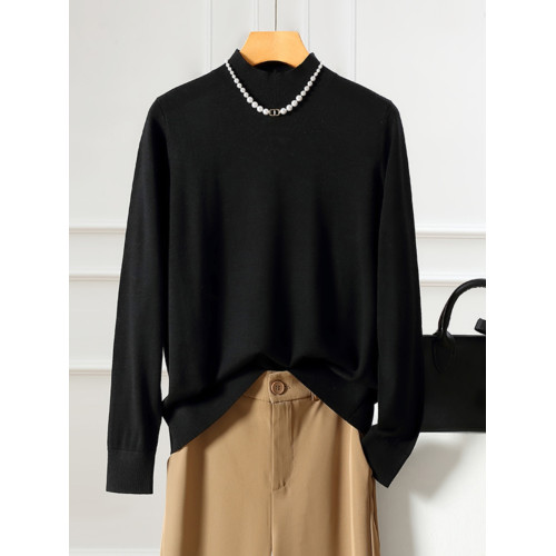 可機洗/抗起球/敭子紗精紡羊毛衫女100%純羊毛半高領薄針織打底衫