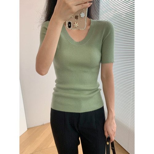 粉貓家經典16針精紡真絲+羊毛+羊絨U領緊身顯瘦針織短袖打底衫女 粉貓家經典16針精紡真絲+羊毛+羊絨U領緊身顯瘦針織短袖打底衫女