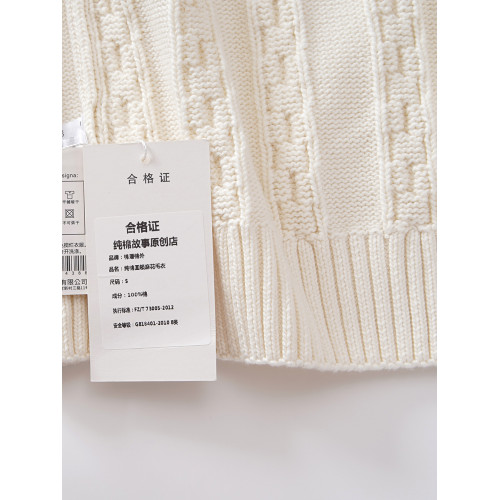 粗線厚款 100%棉 圓領麻花毛衣女士打底衫套頭針織衫寬松 無靜電