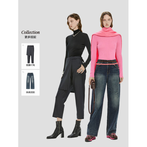 JNBY/江南布衣折釦秋冬舒適羊毛半高領針織衫修身打底衫純色女