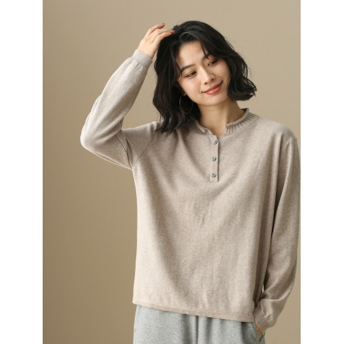 左耳左岸 精梳棉針織衫女2025新款半開領套頭毛衣打底衫女純色