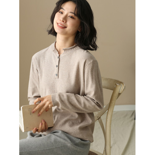 左耳左岸 精梳棉針織衫女2025新款半開領套頭毛衣打底衫女純色