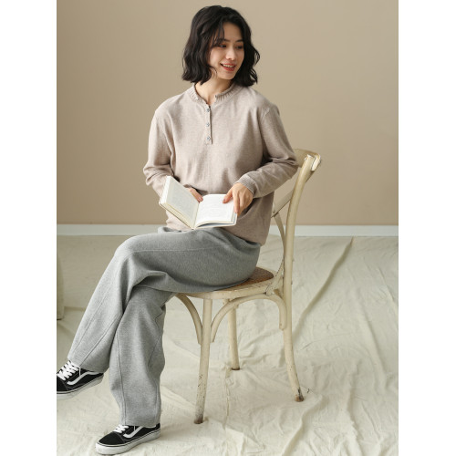 左耳左岸 精梳棉針織衫女2025新款半開領套頭毛衣打底衫女純色