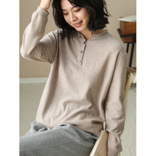 左耳左岸 精梳棉針織衫女2025新款半開領套頭毛衣打底衫女純色