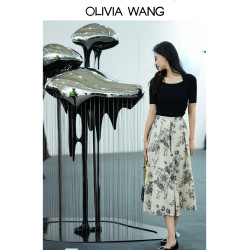 OLIVIA WANG 高級感赫本氣質修身短袖打底衫簡約純色針織衫內搭