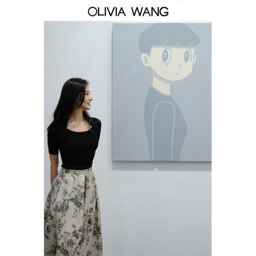 OLIVIA WANG 高級感赫本氣質修身短袖打底衫簡約純色針織衫內搭