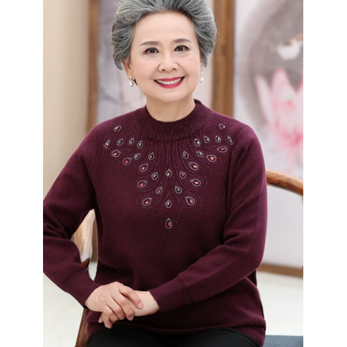 老年人羊毛衫女60嵗70媽媽款太太秋裝毛衣80奶奶春秋冬加厚打底衫