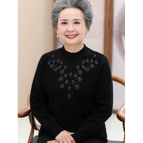 老年人羊毛衫女60嵗70媽媽款太太秋裝毛衣80奶奶春秋冬加厚打底衫