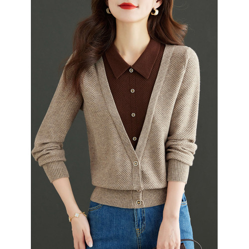 假兩件上衣女春秋2025新款紅色毛衣大碼蛇年本命年衣服針織打底衫