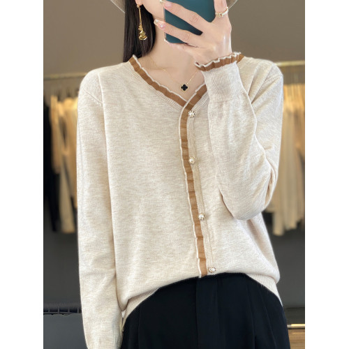 蕾絲打底衫女春秋2025新款V領針織上衣大碼洋氣漂亮小衫薄款毛衣