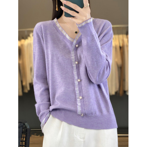 蕾絲打底衫女春秋2025新款V領針織上衣大碼洋氣漂亮小衫薄款毛衣