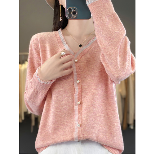 蕾絲打底衫女春秋2025新款V領針織上衣大碼洋氣漂亮小衫薄款毛衣