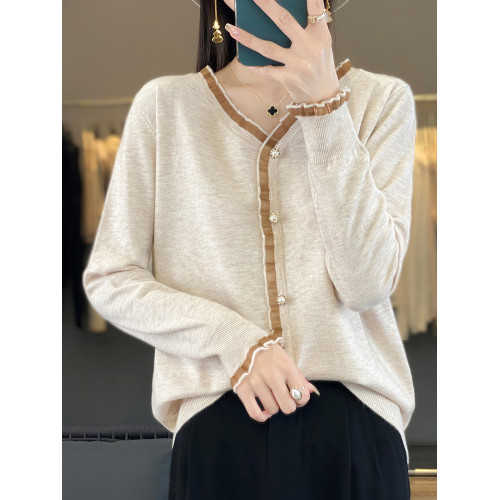 蕾絲打底衫女春秋2025新款V領針織上衣大碼洋氣漂亮小衫薄款毛衣