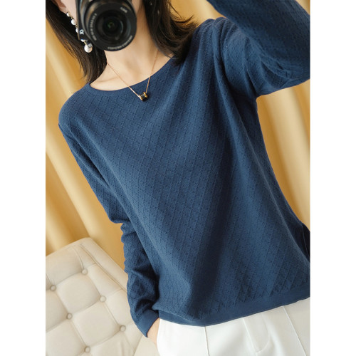 純棉圓領打底衫女春秋寬松針織衫薄款毛衣女棉麻亞麻上衣洋氣減齡