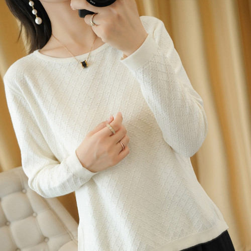 純棉圓領打底衫女春秋寬松針織衫薄款毛衣女棉麻亞麻上衣洋氣減齡