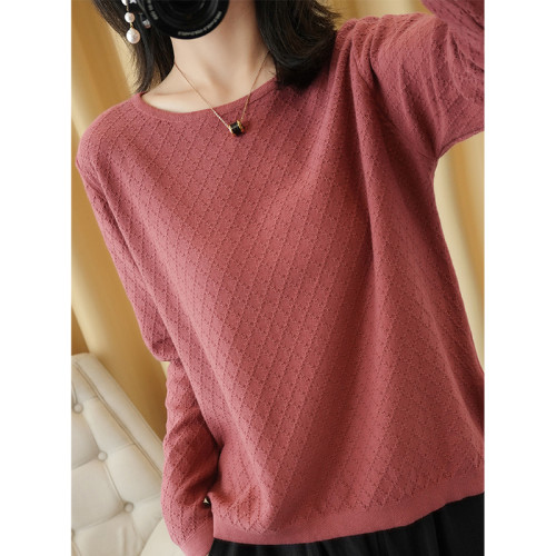 純棉圓領打底衫女春秋寬松針織衫薄款毛衣女棉麻亞麻上衣洋氣減齡