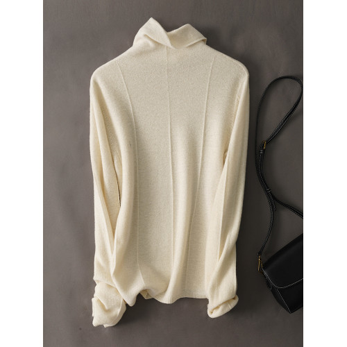 上身JU美 秋冬新款堆堆領無縫一體成衣亮絲針織衫綿羊毛打底衫女