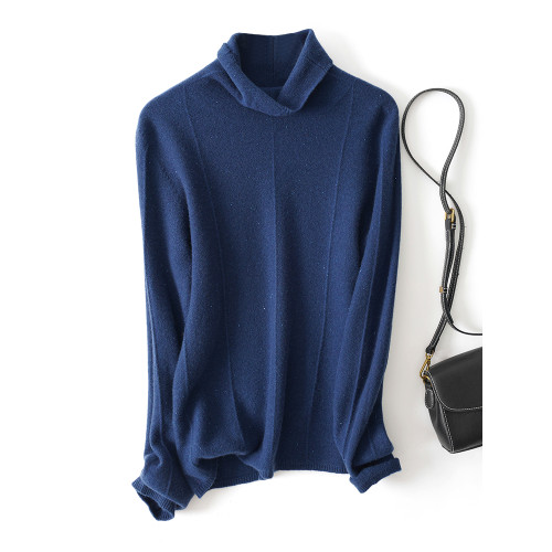 上身JU美 秋冬新款堆堆領無縫一體成衣亮絲針織衫綿羊毛打底衫女