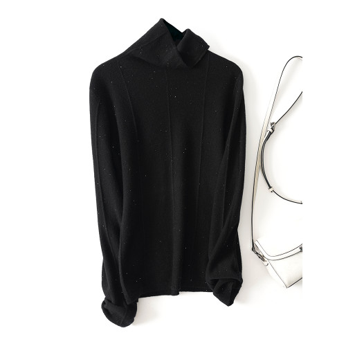 上身JU美 秋冬新款堆堆領無縫一體成衣亮絲針織衫綿羊毛打底衫女