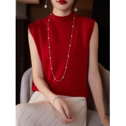 無縫一線100%純羊毛背心毛衣半高領吊帶針織打底衫秋季女羊絨內搭