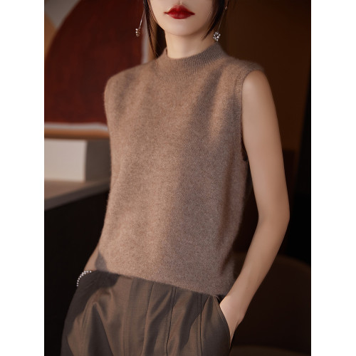 無縫一線100%純羊毛背心毛衣半高領吊帶針織打底衫秋季女羊絨內搭