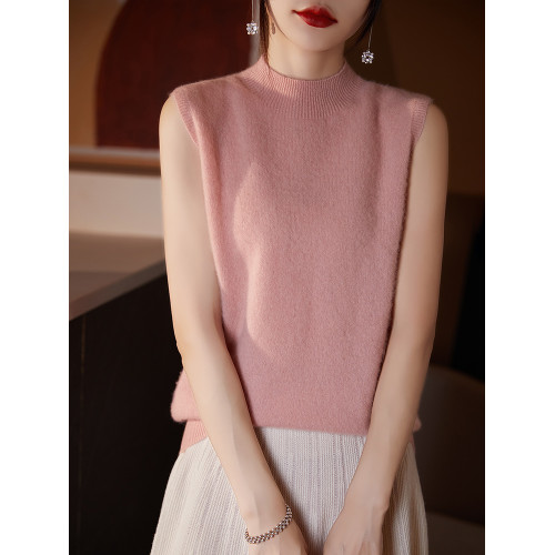 無縫一線100%純羊毛背心毛衣半高領吊帶針織打底衫秋季女羊絨內搭