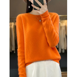 一線成衣100%純羊毛衫女圓領時尚長袖套頭羊絨毛衣秋冬針織打底衫