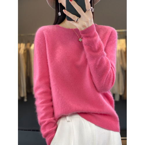 一線成衣100%純羊毛衫女圓領時尚長袖套頭羊絨毛衣秋冬針織打底衫