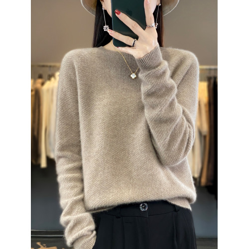 一線成衣100%純羊毛衫女圓領時尚長袖套頭羊絨毛衣秋冬針織打底衫