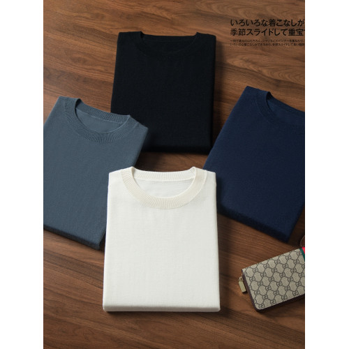 羊絨衫男100%純山羊絨薄款精紡圓領純色貼身穿柔軟毛衣針織打底衫