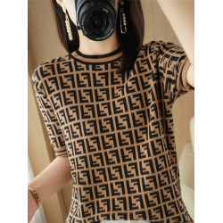 100%純棉夏季新款低圓領女拼色短袖打底衫寬松顯瘦上衣半袖針織衫