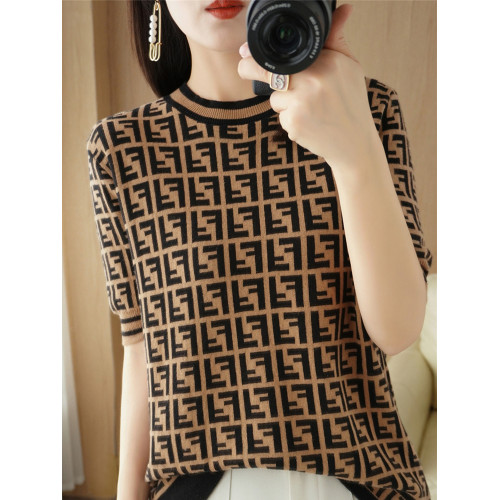 100%純棉夏季新款低圓領女拼色短袖打底衫寬松顯瘦上衣半袖針織衫