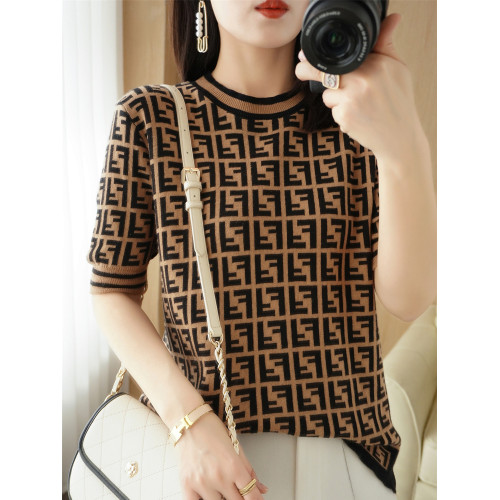 100%純棉夏季新款低圓領女拼色短袖打底衫寬松顯瘦上衣半袖針織衫