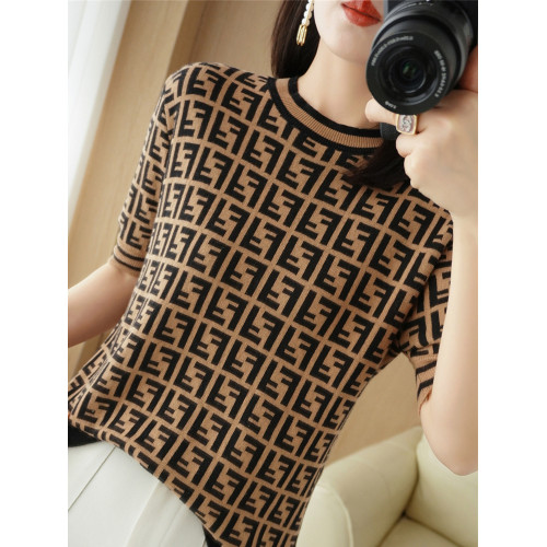 100%純棉夏季新款低圓領女拼色短袖打底衫寬松顯瘦上衣半袖針織衫