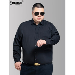 冰絲長袖純色襯衫男士夏季黑色加肥加大碼長袖襯衣休閒寬松打底衫