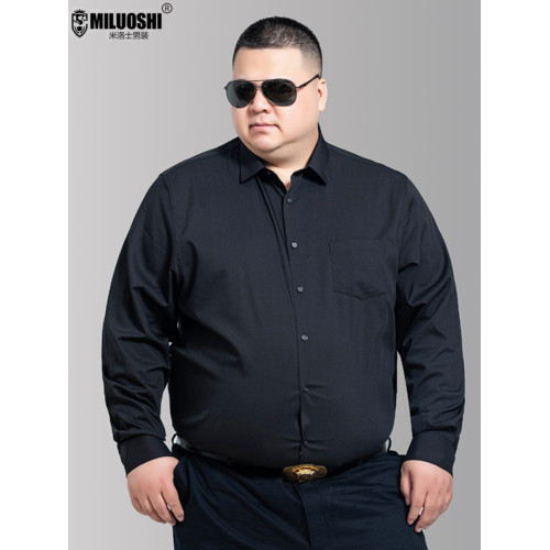 冰絲長袖純色襯衫男士夏季黑色加肥加大碼長袖襯衣休閒寬松打底衫